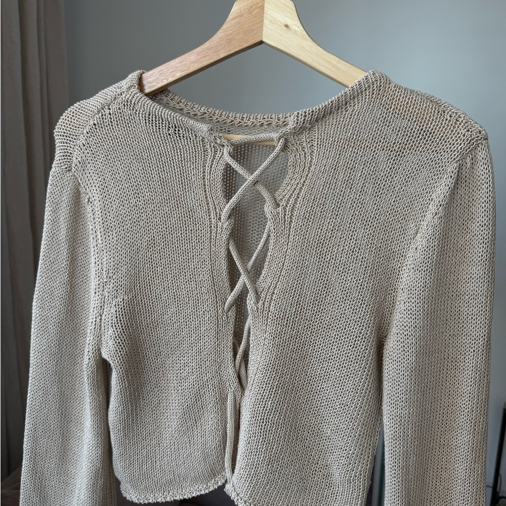Lace-Up Knit Top, Tan/Sand, Zara, M - Picture 4 of 10